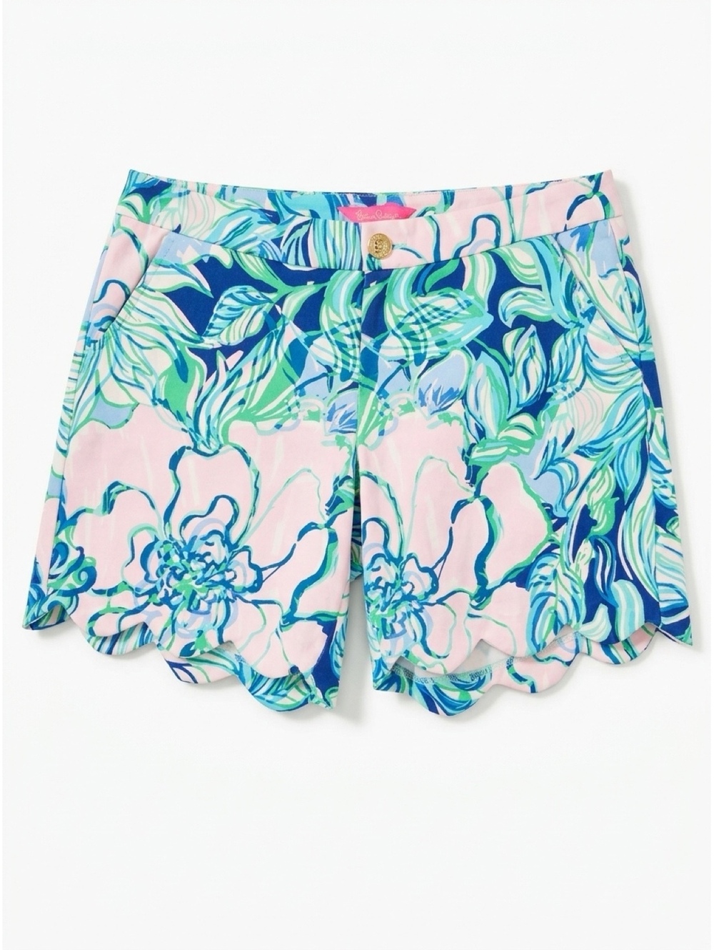 Lilly Pulitzer Women's Size 4 Floral Scalloped Hem Shorts Knit Party Thyme